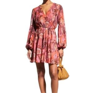 ALC floral long Sleeve silk mini dress size 4 retails $550